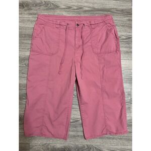 Womens Rose Pink Drawstring Capri Pants Plus Size 20W Cropped Utility Trousers